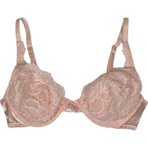 Vtg Victoria's Secret Bra Light Pink Second Skin Lace Pad‎ Gold Label 34C 76217